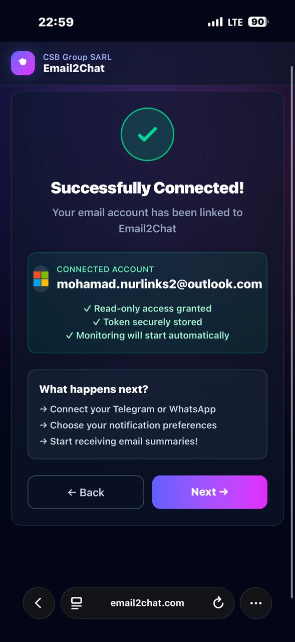 Successfully connected to Outlook